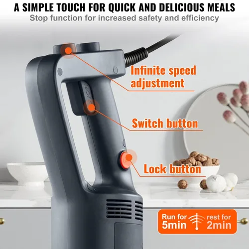 Miniatura 4 de VEVOR Batidora de Inmersión Comercial, 750W 16" Mezclador de Mano de Servicio Pesado, Mezclador de Barra de Cocina de Velocidad Variable