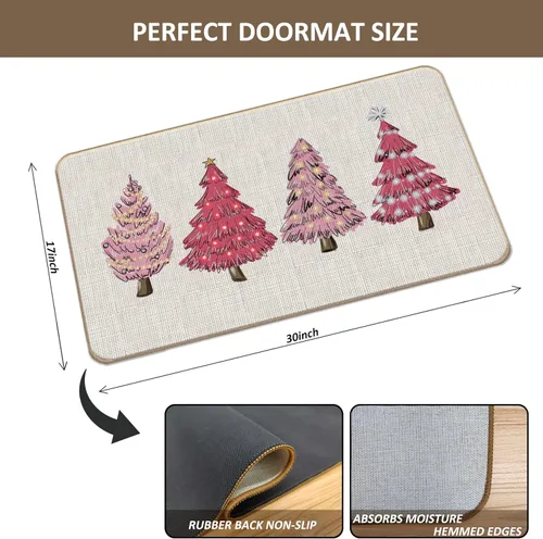 Miniatura 3 de Tapete rosa para puerta de árbol de Navidad, tapete de árbol de Navidad, tapete de entrada para interiores y exteriores, decoración de Navidad rosa