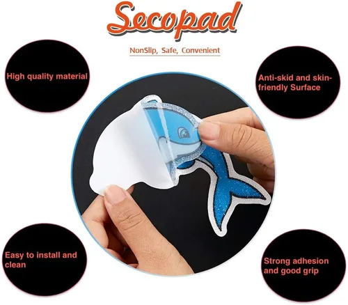 Miniatura 2 de Secopad Calcomanías antideslizantes para bañera de delfín, 20 unidades adhesivas antideslizantes para niños para ducha y bañera con raspador premium