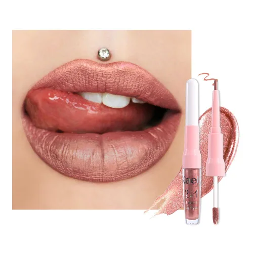 Miniatura 45 de evpct Juego de delineador de labios y lápiz labial metálico rosa claro, para mujeres, de larga duración, impermeable, 24 unidades, color rosa claro