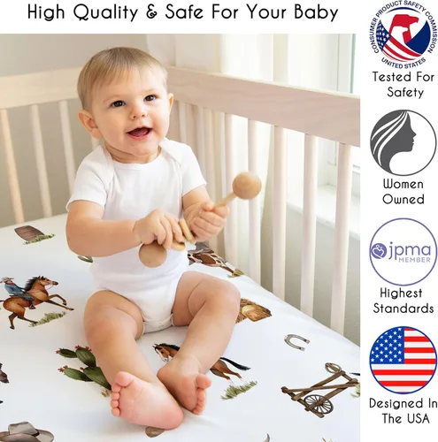 Miniatura 3 de Sweet Jojo Designs Juego de ropa de cama para cuna de bebé de 4 piezas (vaquero occidental) para niños, bebés/guardería, incluye manta, sábana