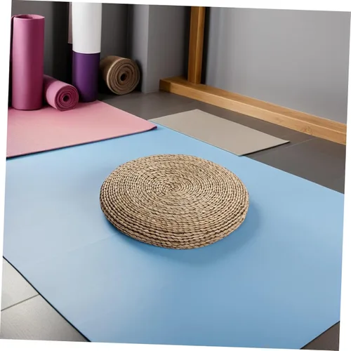 Miniatura 6 de UPKOCH Cojín redondo de tejido de paja hecho a mano tatami para yoga, meditación, relleno, cómoda almohada de piso para sala de estar, uso
