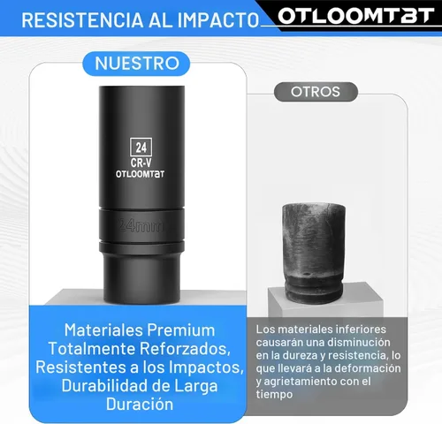 Miniatura 5 de OTLOOMTBT Juego de 32 dados de impacto de 1/2 pulgada – Dados profundos de grado industrial resistente, juego completo métrico/SAE con barra