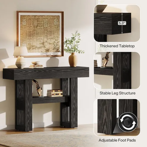 Miniatura 4 de Tribesigns Mesa consola de 41.34 pulgadas, mesa de entrada rústica con almacenamiento de 2 niveles, muebles de sofá estrecho para vestíbulo, sala