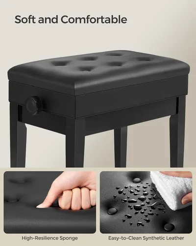 Miniatura 7 de SONGMICS Taburete ajustable de madera para piano con almacenamiento de partituras negro ULPB57H