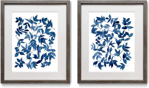 Miniatura 29 de Arte floral para pared, marco rústico de plata envejecida, juego de decoración de pared de 2 piezas: plumeria, caléndula, flores silvestres, Black
