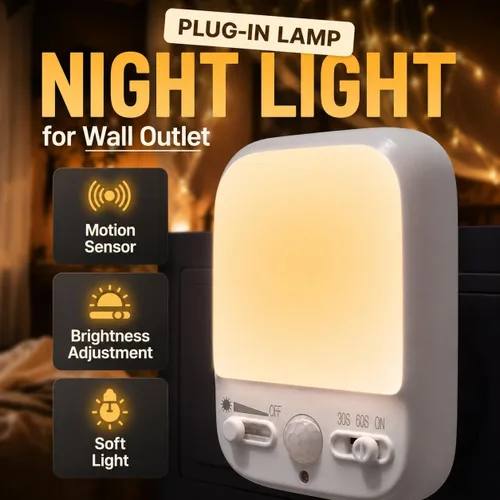 Miniatura 2 de Sensor nocturno LED activado por movimiento, luz nocturna giratoria del atardecer al amanecer, salida de CA, enchufable, luz nocturna