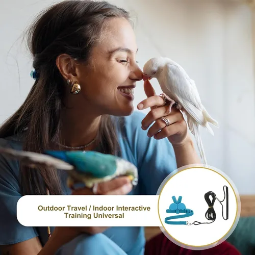 Miniatura 6 de Correa de arnés para pájaros, arnés ajustable para pájaros y loros para mascotas, ligera, antimordeduras, cuerda de entrenamiento de vuelo con linda
