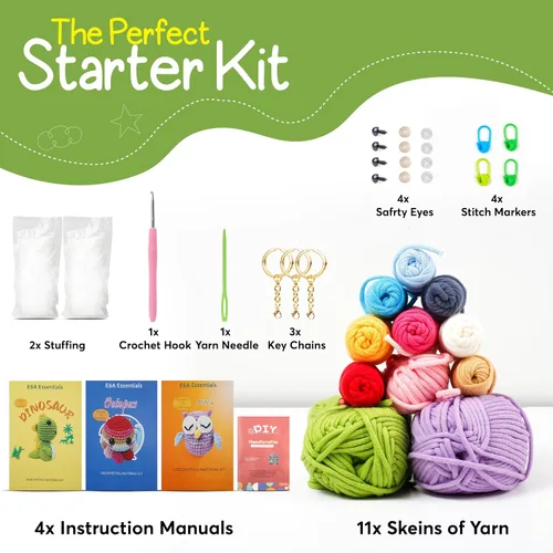 Miniatura 5 de Kit de ganchillo para principiantes, kit de animales de ganchillo con tutoriales en video e hilo suave, kits de manualidades para adolescentes