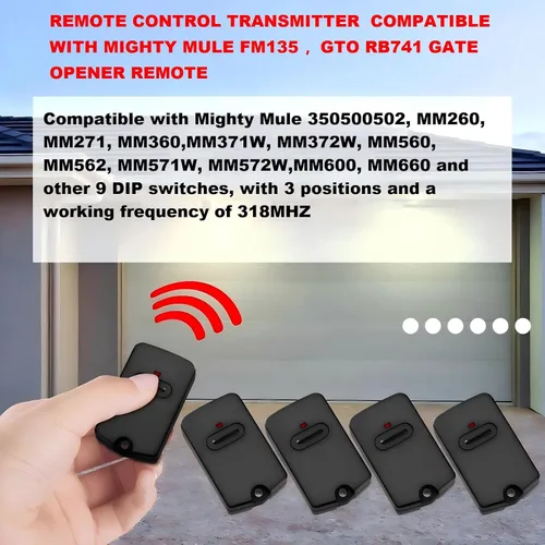 Miniatura 3 de Kingdder 4 unidades de control remoto de apertura de puerta compatible con Mighty Mule RB741 Control remoto de puerta compatible con GTO RB741/FM135