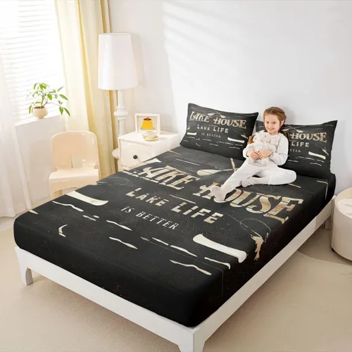 Miniatura 33 de Erosebridal Fishing Fitted Sheet Twin for Boys, Big Pike Fish Black Bed Sheets for Rustic Farmhouse Lake House Decor, Fishing Bedding Set Marine