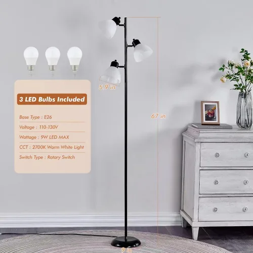 Miniatura 2 de Lámpara de pie moderna estilo árbol para sala de estar y dormitorio, lámpara de pie alta con 3 cabezales ajustables y giratorios para oficina