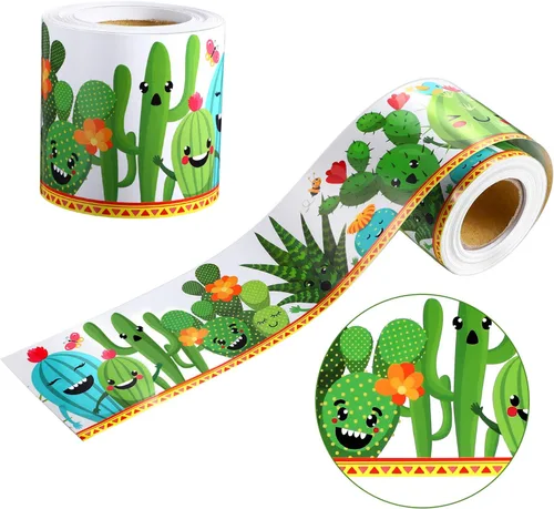 Outus Borde de tablero de anuncios de cactus de 65.6 pies para decoración de aula, borde extraíble, decoración de pared, tablero negro, una línea