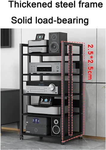 Miniatura 3 de Organizador de medios con cajones, estante de CD estéreo torre de sonido, impresora organizador de oficina en casa con estantes ajustables