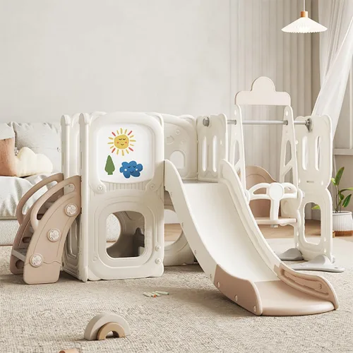 Juego de toboganes 3 en 1 para niños pequeños con columpio y escalador, juego para niños con tobogán para niños pequeños, juego de patio trasero