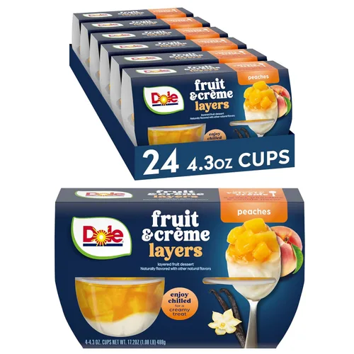 Dole - Parfait de melocotones y crema bajo en grasa, 4.3 oz, 24 tazas en total, sin gluten ni lácteos, refrigerios a granel para niños y adultos
