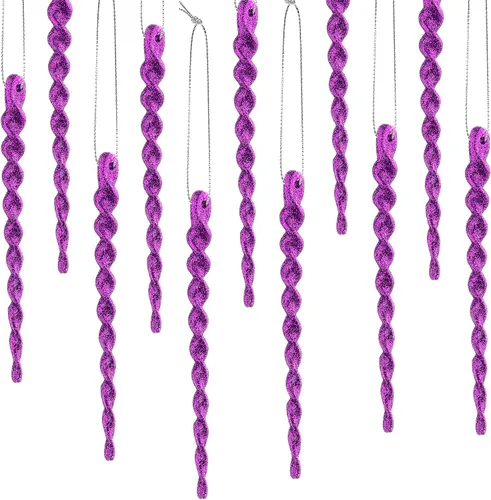 Miniatura 27 de 30 piezas de carámbanos de plástico trenzados para árbol de Navidad; adornos colgantes para árbol de Navidad, fiesta de Navidad, boda, fiesta