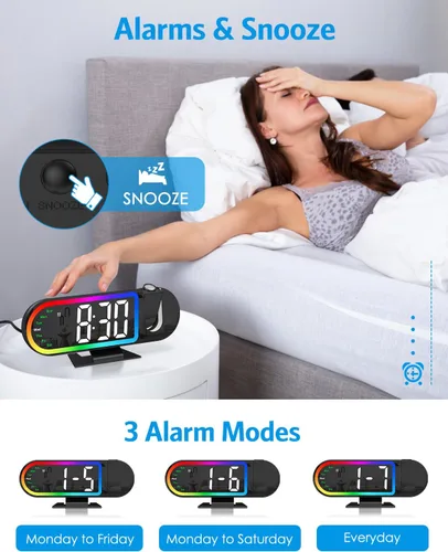 Miniatura 6 de AMIR Reloj despertador de proyección para techo de dormitorio, pantalla grande de 8.5 pulgadas, brillo de 4 niveles, alimentado por USB, modo