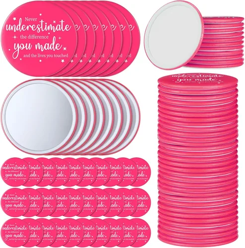 Miniatura 8 de Hoolerry 24 piezas de regalos de agradecimiento a los empleados para mujeres, espejo compacto inspirador a granel, rosa, pequeño, redondo, bolsillo