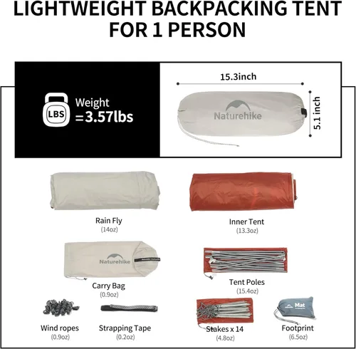 Miniatura 4 de Naturehike Cloud Up - Tienda de campaña para 1 persona, tiendas ligeras para mochileros para un hombre, tienda de campaña ultraligera impermeable