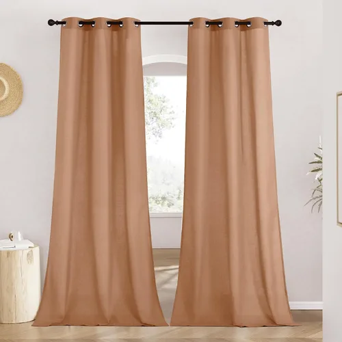 Miniatura 14 de NICETOWN Cortinas de lino natural con textura de lino para dormitorio, mezcla de lino rústica con ojales en la parte superior, semitransparentes
