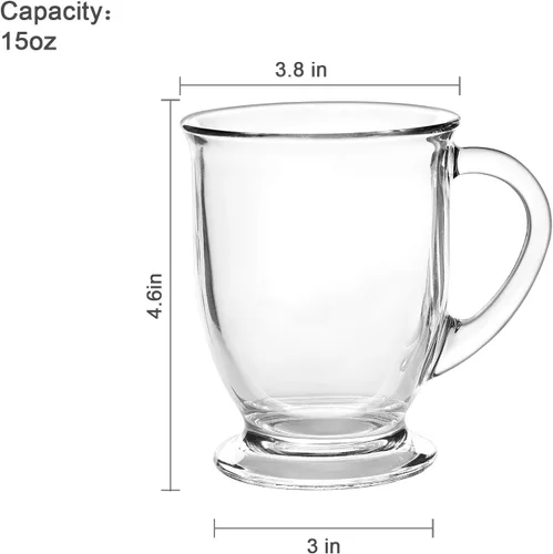 Miniatura 2 de Accguan Tazas de café de vidrio de 15 onzas / 15.2 fl oz, tazas de café transparentes con asas, perfectas para café con leche, capuchino, café