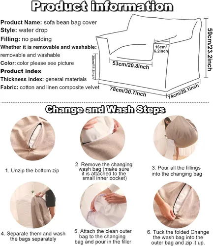 Miniatura 2 de Sofa Lazy Sack - Puf gigante para adultos (sin relleno), tumbona perezosa, tatami, ultra suave, funda para silla, muebles de sala de estar, asiento