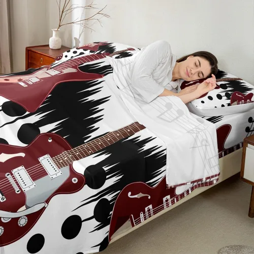 Miniatura 23 de Castle Fairy Juego de sábanas de botas de vaquero, tamaño individual, juego de ropa de cama de guitarra musical bohemia de 3 piezas para niños