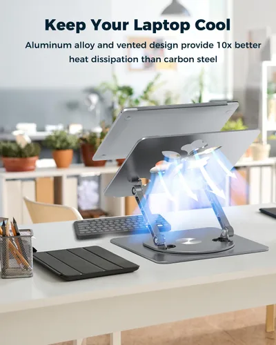 Miniatura 8 de Soporte Ajustable para Laptop de Escritorio - Elevador Portátil para Laptop con Base Giratoria, Soporte de Aluminio Plegable para Computadora, Gris