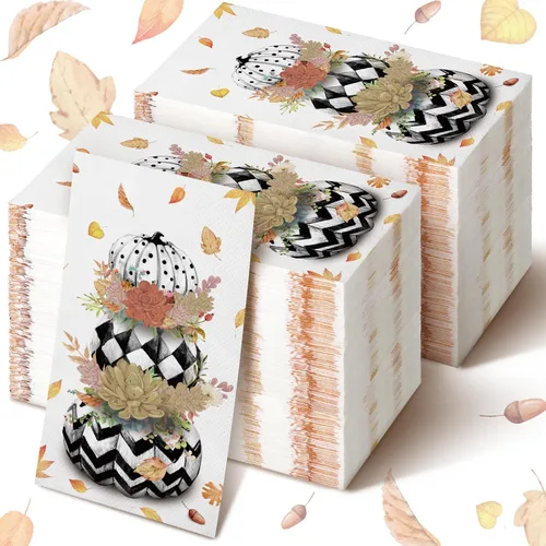 Karenhi 200 piezas Servilletas de papel de otoño de Acción de Gracias Toallas de mano desechables de calabaza para baño 2 capas Toallas de baño de