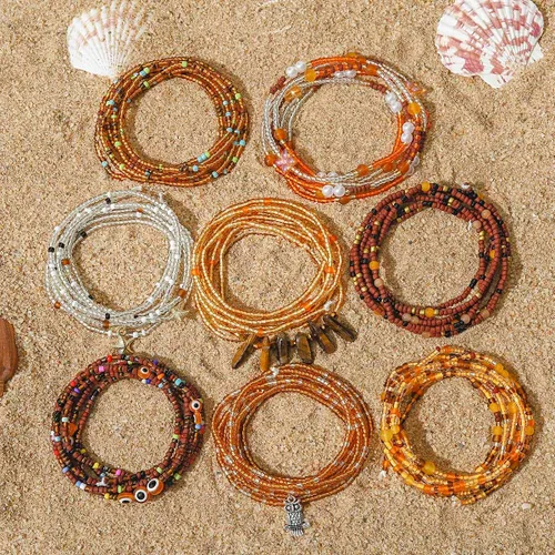 Miniatura 6 de ELABEST Cuentas africanas de cintura para mujer, no elásticas, 8 cuentas para el vientre, tallas grandes, coloridas, hechas a mano, accesorios