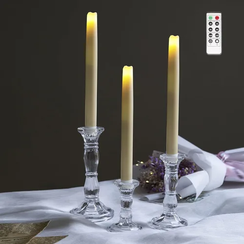 Miniatura 2 de 3 paquetes de portavelas de cristal - Portavelas transparentes para velas cónicas - Centros de mesa para velas, velas LED cónicas, decoración