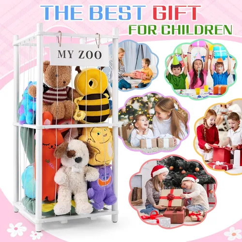 Miniatura 6 de GLDZI Almacenamiento de Animales de Peluche Zoo, Organizador de Animales de Peluche de Madera con Cuerdas Elásticas para Niños y Niñas, Soporte