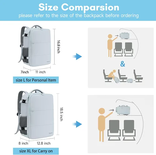 Miniatura 6 de Taygeer Mochila de Equipaje de Mano, Mochila de Viaje de 35 Litros para Mujeres Aprobada por Aerolíneas, Bonita Bolsa de Viaje para Artículos Azul