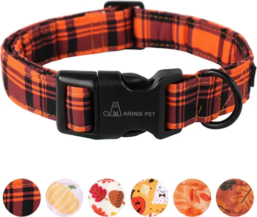 Aring Pet Collar de algodón, ligero, hebilla de liberación rápida, de Halloween y otoño, para perros pequeños, medianos y grandes, a cuadros