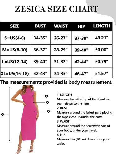 Miniatura 5 de ZESICA Women's 2024 Summer Knitted Sweater Dress Sleeveless Mock Neck Ribbed Side Slit Bodycon Tank Midi Dresses