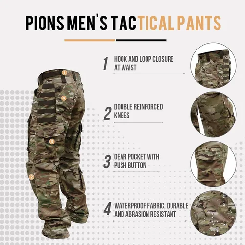 Miniatura 3 de PIONS Pantalones tácticos impermeables para hombre, pantalones de senderismo multifuncionales, rodillera duradera con múltiples bolsillos