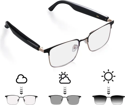 Lentes inteligentes para hombres y mujeres con lentes fotocrómicas, Bluetooth 5.3, polarizados, bloqueo de luz azul, altavoces de oreja abierta,