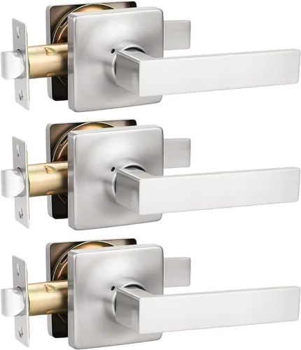 Miniatura 35 de GOBEKOR Paquete de 1 palanca de paso, manijas de puerta rectas de níquel satinado para cerradura de puerta de armario, manija cuadrada de puerta