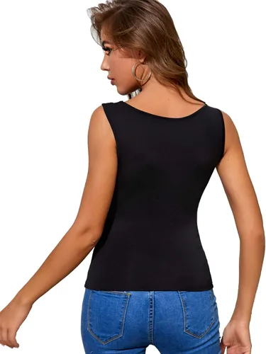 Miniatura 2 de Verdusa Top halter ajustado sin mangas de malla de contraste transparente para mujer