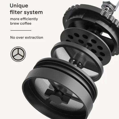 Miniatura 4 de Cafetera portátil de prensa francesa, cafetera francesa de viaje, taza de café de acero inoxidable de 12 onzas, filtro de doble malla, ideal