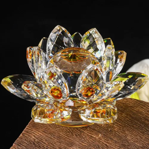 Miniatura 10 de Flor de loto de cristal brillante, 4 pulgadas, reflejo de loto de cristal transparente para Feng Shui, decoración del hogar, adornos o peso de papel