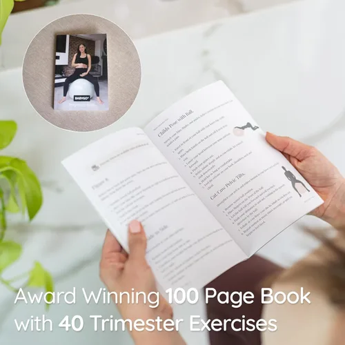 Miniatura 4 de BABYGO Pelota de Parto – Juego de pelota y libro de yoga para embarazo, trabajo de parto y ejercicio con enfoque en trimestres, fisioterapia