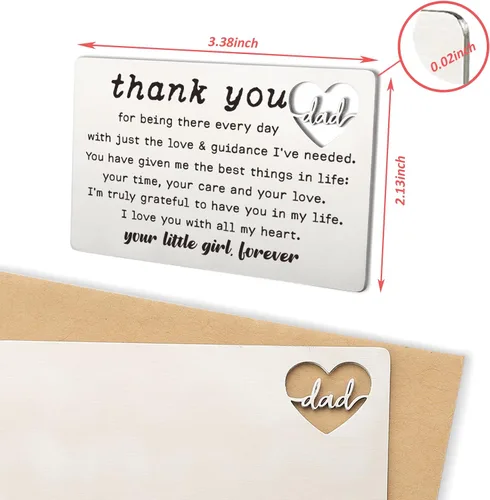 Miniatura 2 de YODOCAMP Tarjeta grabada con texto en inglés "Thank You Dad", regalos para papá de parte de su hija, cumpleaños, día del padre, Acción de Gracias