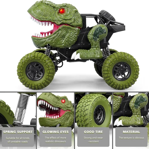 Miniatura 4 de Auto de dinosaurio a control remoto para niños y niños, camión de dinosaurio de control remoto todo terreno de 2.4Ghz con luz, recargable 4WD