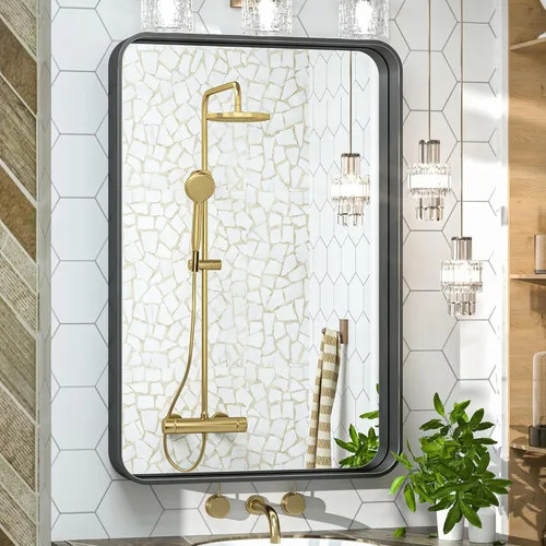 Miniatura 98 de TokeShimi Espejo redondo dorado de 36 pulgadas, espejo redondo de baño para pared con aleación de aluminio antioxidante, marco de metal dorado Oro