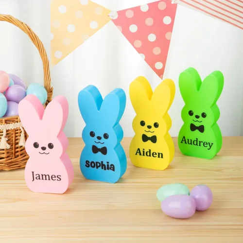 Miniatura 2 de callie Adorno de luz LED de Pascua personalizado para niños, diseño de conejito de plástico con nombre personalizado, decoración del hogar, regalo
