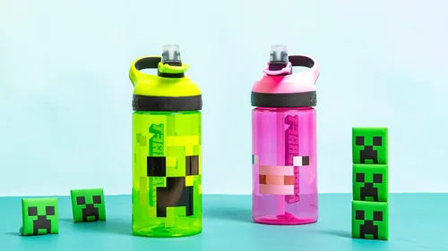 Miniatura 8 de Zak Designs Minecraft - Botella de agua para niños con popote y asa de transporte integrado, hecha de plástico, diseños de botellas de agua a prueba