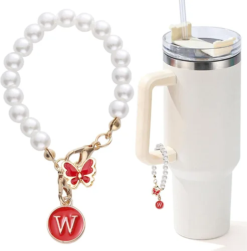 Miniatura 126 de Encanto de letra para Copa Stanley, accesorios de cadena de perlas, encantos de iniciales de Copa Stanley para asa, decoración de botella de agua