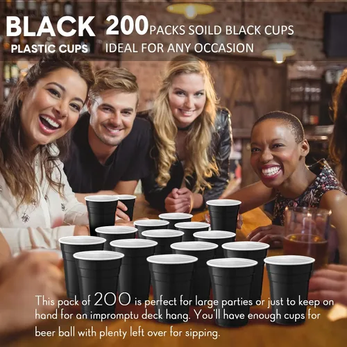 Miniatura 7 de Zopeal 200 vasos desechables de plástico de 18 onzas para beber, bebidas frías, resistentes, para fiestas, cumpleaños, graduación, Halloween, Negro